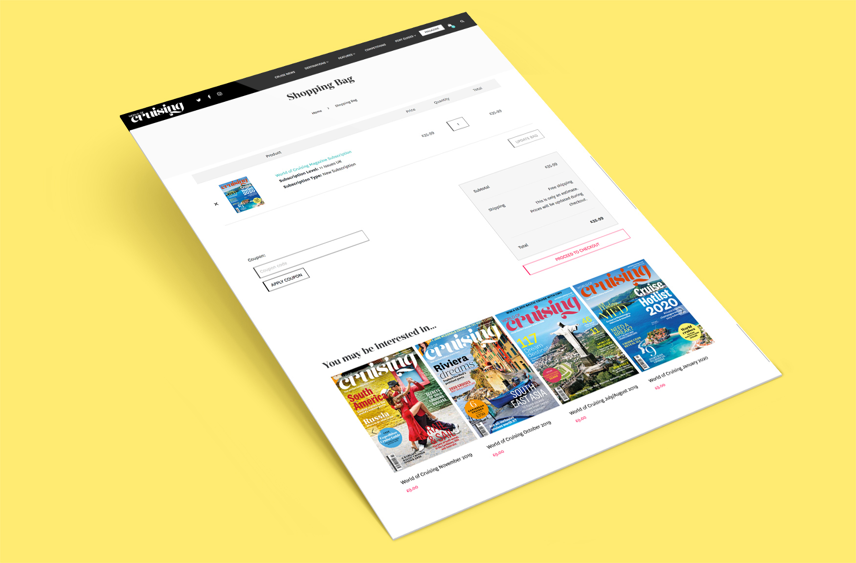 World of Cruising website shopping basket